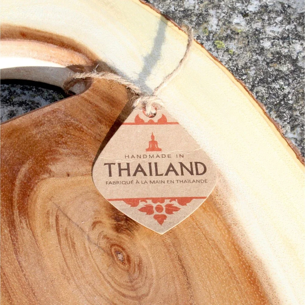 Large Cutting Serving Board Natural Wood Thailand rustic tree bark raw edge NEW